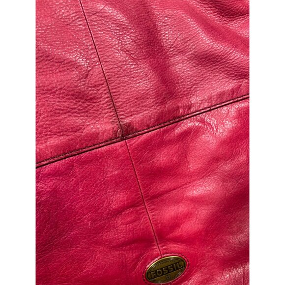 Fossil Explorer Tote Dark Pink Leather Foldover Crossbody Purse - Picture 6 of 12